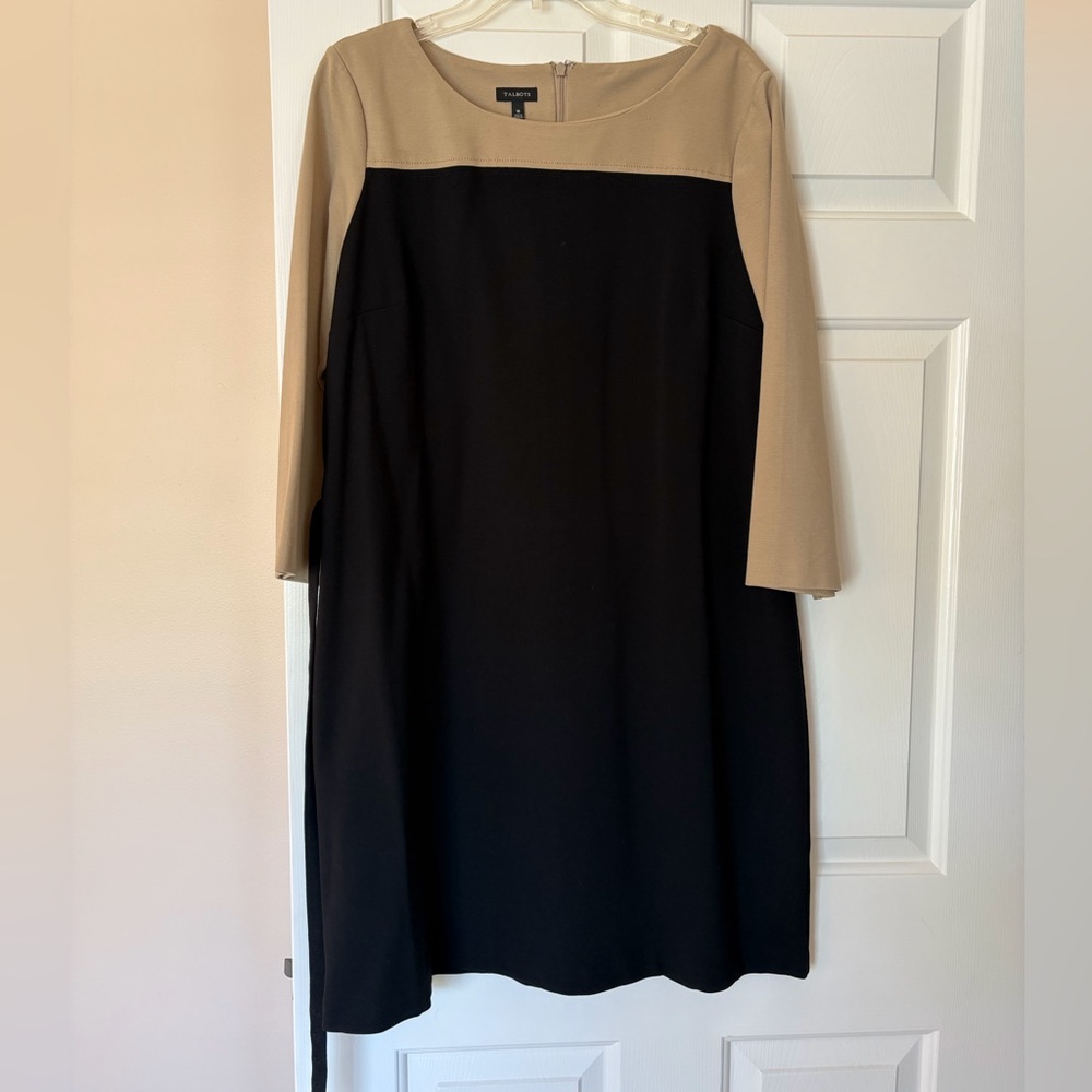 Talbots beige and black scoop neck dress